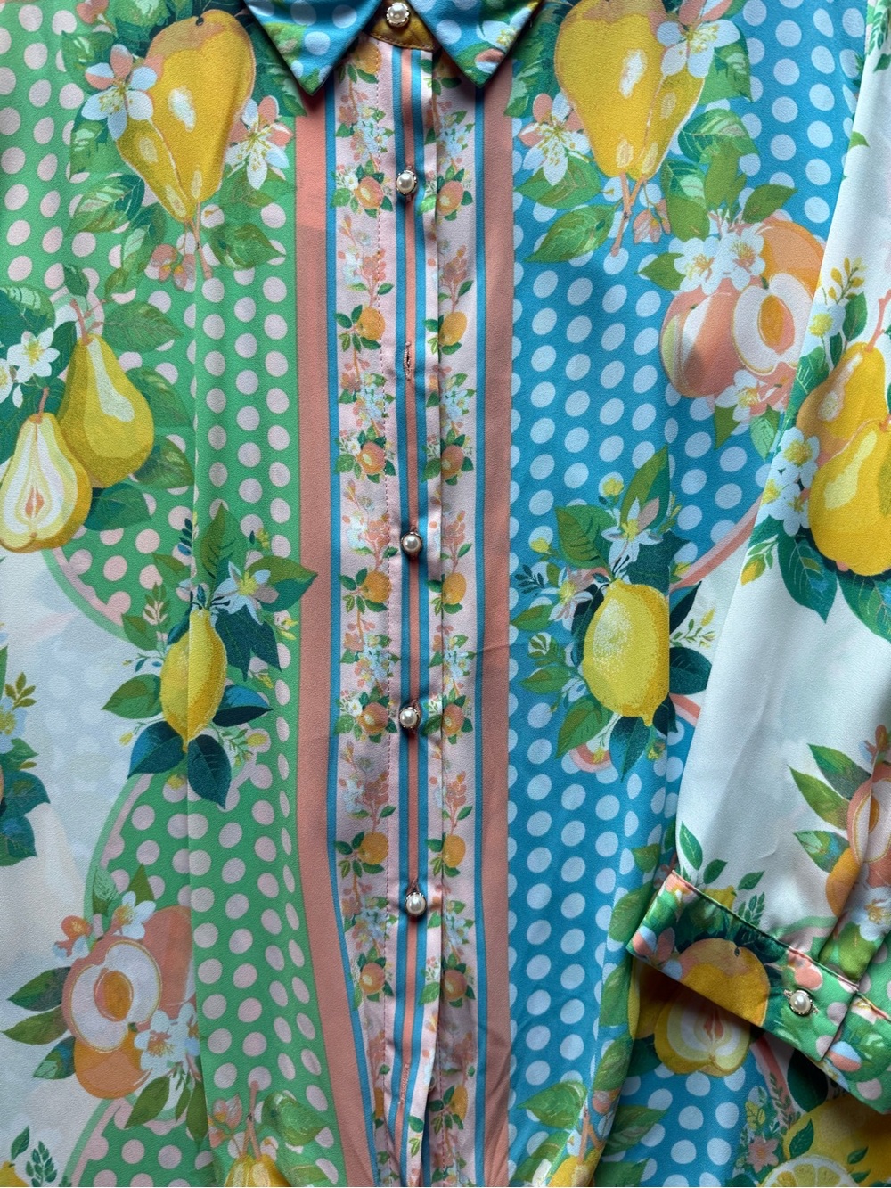 Rose & Olive Yellow Green Blue Fruit-Print Button Down Shirt - Picture 9 of 16